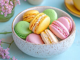 Delicious Pink Macaroon Dessert on Elegant Tableware