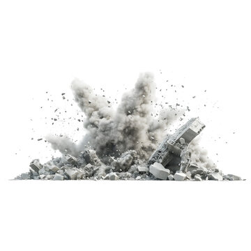 Dramatic building demolition explosion with detailed debris cloud
