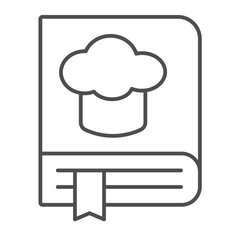 Chef cooker recipe book with bookmark thin line icon, culinary cooking concept. Vector graphics. Cook book with chef hat sign on white background, outline style icon for mobile or web design.
