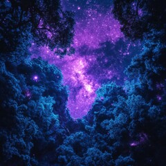 Obraz premium Starry Night Sky Through Tree Canopy with Cosmic Colors and Light
