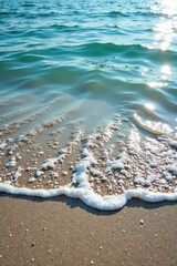 Gentle lapping of water against shore with circular wave patterns , ocean waves, shoreline, sea
