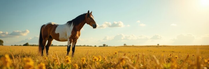 Obraz premium Horse standing alone in the field, horse, field
