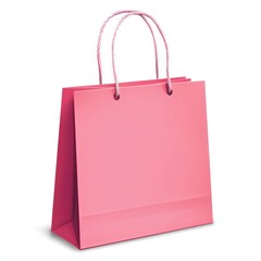 Pink Shopping Bag Isolated on White Background with Rope Handles