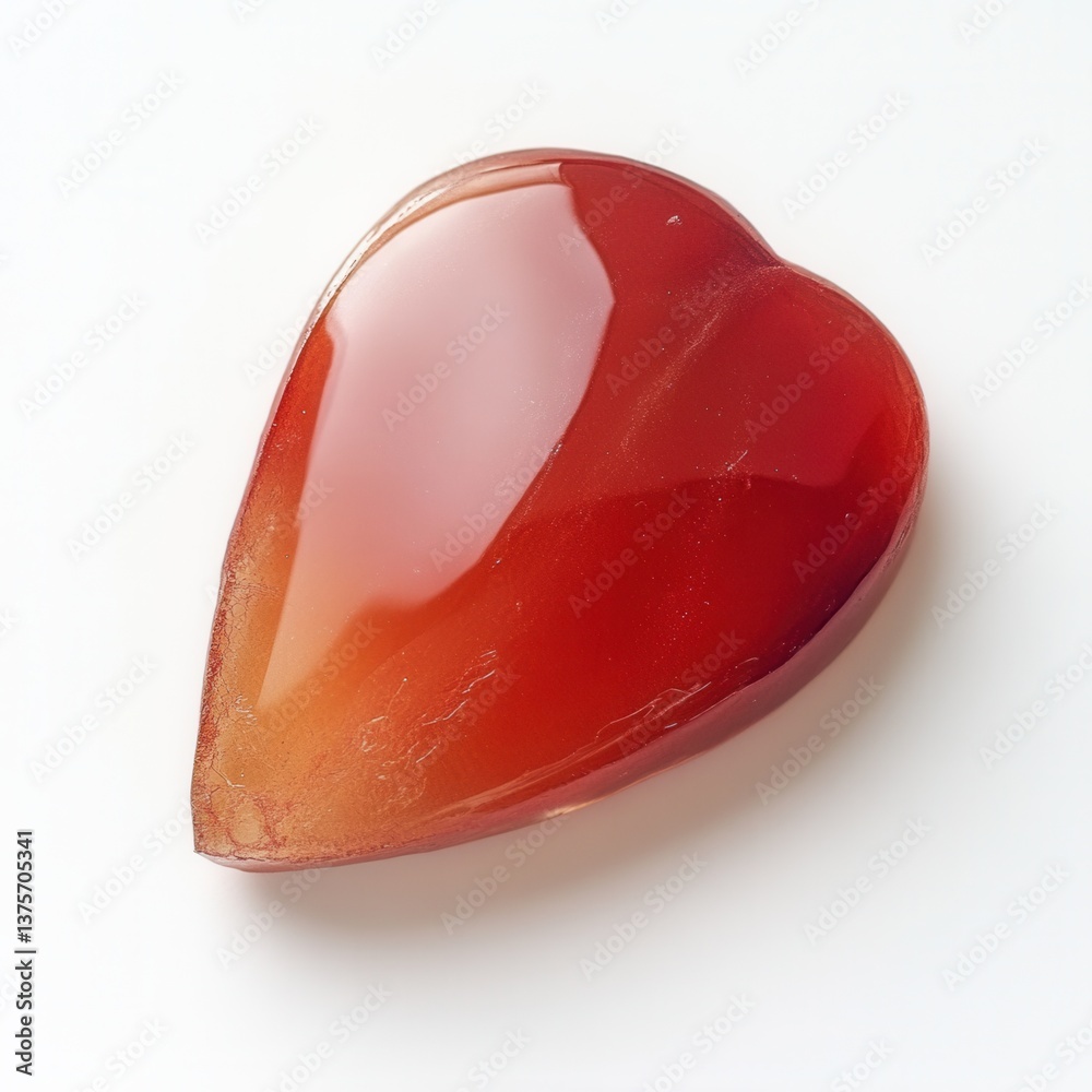 Poster exquisite close-up of a gleaming red heart-shaped gemstone on a pure white background