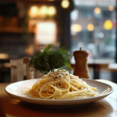 a carbonara in a italian restaurant close by pizza tower 
