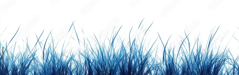 Poster seamless row of tall vibrant blue grass against a crisp white backdrop, creating a minimalist and mo