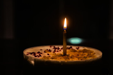 birthday cake with candles, festive evening