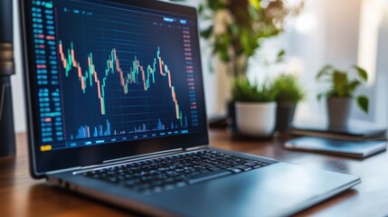A laptop displaying a financial chart on the screen highlighting investment behavior patterns in modern finance