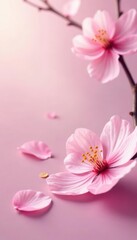 Pink sakura petals gently floating on a soft pastel background, pink sakura, spring blossoms