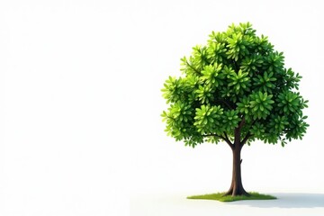 Fototapeta premium Single tree with small dark green leaves on white background, plants, nature