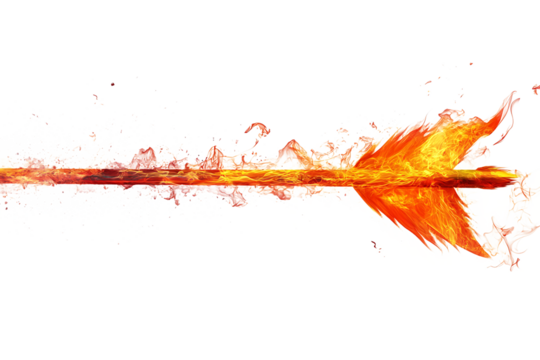 A fiery arrow with a pixelated trail against a black background in horizontal orientation - Powered by Adobe