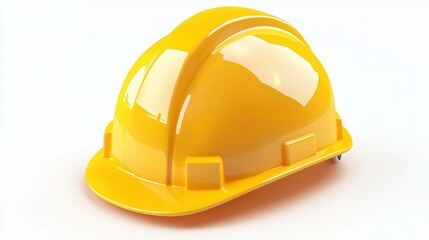 Fototapeta premium Bright yellow safety helmet isolated on white background, protective gear for construction workers emphasizing occupational safety and hazard prevention in industrial settings