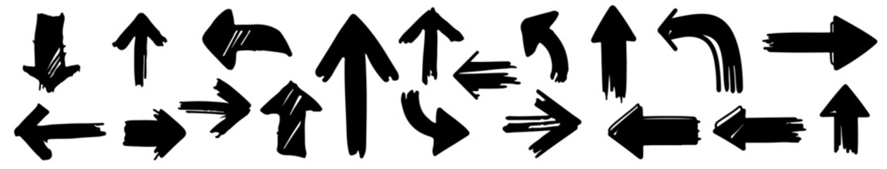 Collection of Hand-Drawn Grunge Arrow Marks – Black Vector for Design and Illustration