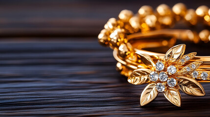 Naklejka premium Restoring Vintage Diamond Ring and Bracelet, Luxury Jewelry Care on Wooden Table