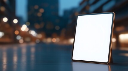 modern tablet mockup with blank screen against blurred urban backdrop, perfect for showcasing digital content