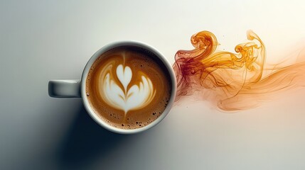 An aesthetically pleasing cup of coffee features intricate foam art above a rich brown surface, complemented by vibrant swirls of color that evoke warmth and creativity.