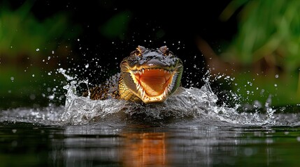 American Alligator Emerging from Water, A Thrilling Wildlife Moment
