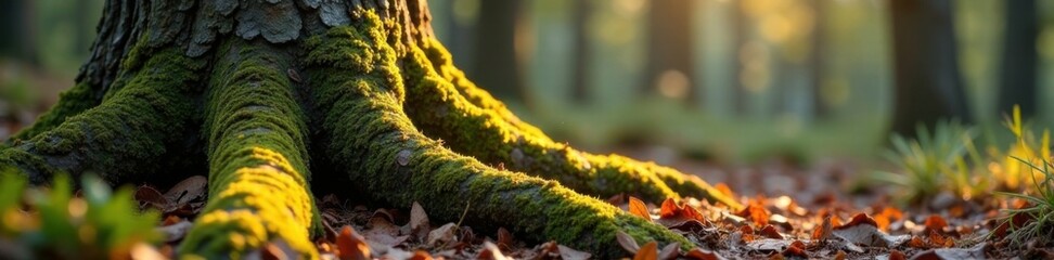 Wooden tree trunk with moss and brown grunge background , earthy, nature, forest