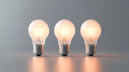 Three glowing light bulbs illuminating a modern, minimalist background.