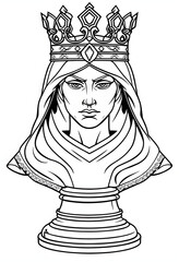 Chess Queen Bust Coloring Page