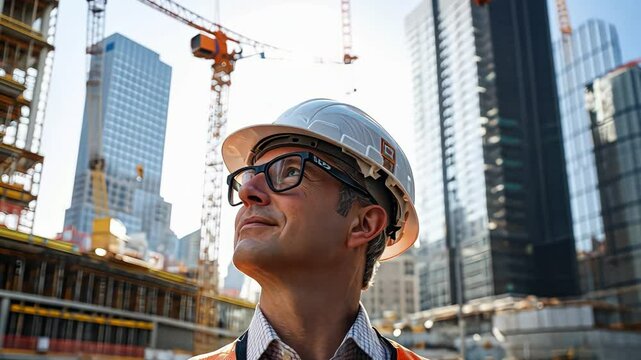 A business executive in a construction site, blending finance and industry.