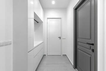 Modern Hallway Interior with Wardrobe, Doors, and Minimalist Design Elements