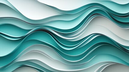 Obraz premium Abstract teal and white layered paper waves creating a modern, flowing texture for a stylish background design --