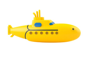 Yellow cartoon submarine on transparent background