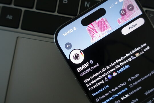 Kiel, SH, Germany, 04-01-2025 BMBF Bund Twitter Account Spotlight Connecting Through Social Media for Education and Research Initiatives