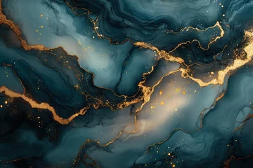 Acrylglasbilder Kristalle Abstract teal and gold swirling marble texture with vibrant veins.  © Picstings