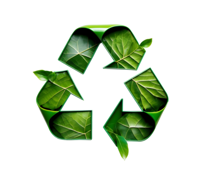 Green leaf recycling symbol on transparent background for eco-friendly branding, sustainability campaigns, or environmental conservation designs