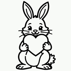 Fototapeta premium Cute rabbit holding a heart illustration for coloring 