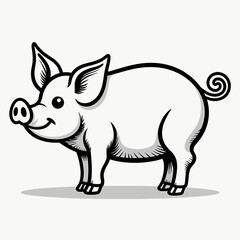 Cute cartoon pig illustration standing on a light background  