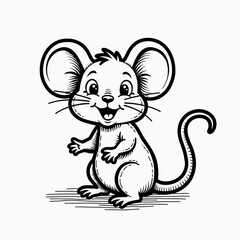 Cute cartoon mouse character smiling and posing on white background  