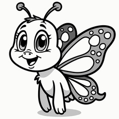 Fototapeta premium Cartoon butterfly character smiling for coloring activities 