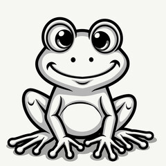 Cartoon frog smiling and sitting against a light background  