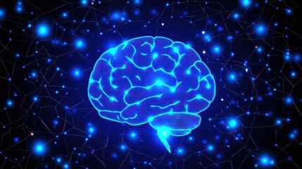 Fototapeta premium Glowing Blue Brain in a Starry Cosmos Digital Art