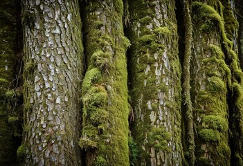 Obraz premium A close up of a tree trunk covered in green moss.