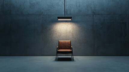 Minimalist Design with a Single Armchair Under a Modern Light Fixture in an Industrial Space