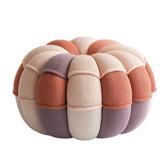 Round Knitted Pouf Ottoman in Pastel Colors PNG Image