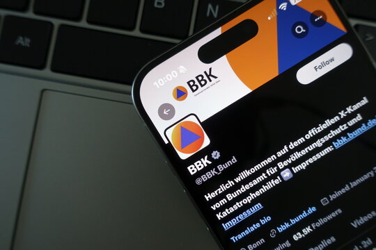 Kiel, SH, Germany, 04-01-2025 BBKs Official X-Channel on Social Media Engaging with the Public on Disaster Management and Preparedness