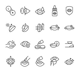 Eye lenses contact lens icons set editable stroke