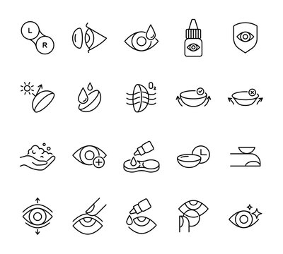Eye lenses contact lens icons set editable stroke