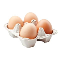 Fresh eggs in a paper carton tray isolated on transparent background.