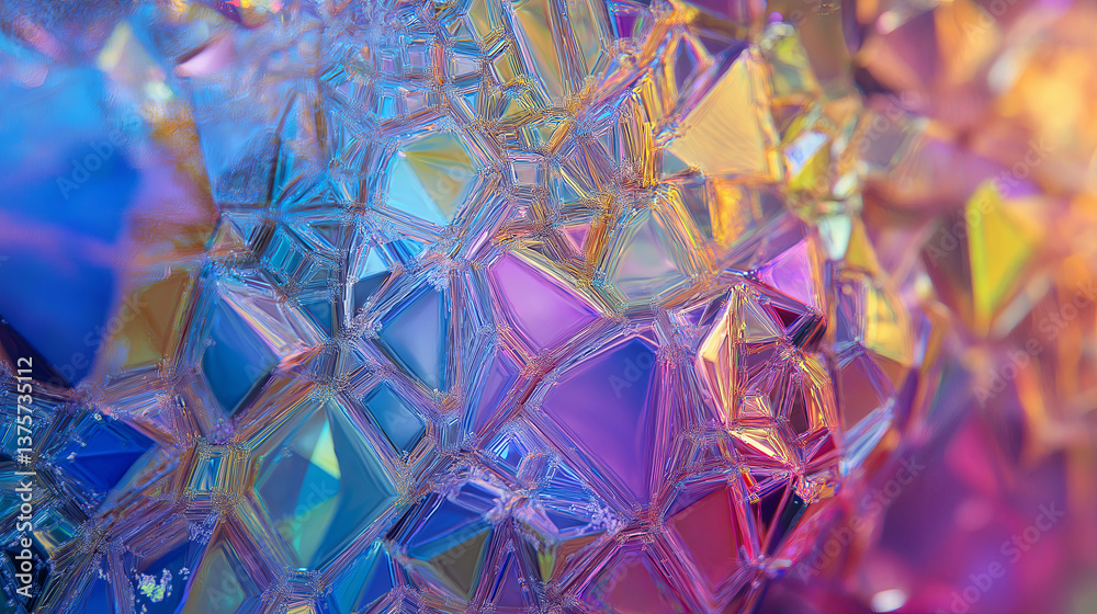 Poster a mosaic of holographic shapes shifting into different colors