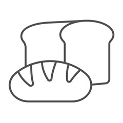 Toast bread and bun thin line icon, charity concept. Vector graphics. Dark and white loaf bread, bakery sign on white background, outline style icon for mobile or web design.