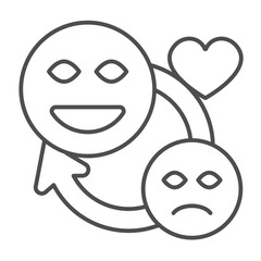 Smileys with circular arrow and heart thin line icon, charity concept. Vector graphics. Sad and good mood, emoticon sign on white background, outline style icon for mobile or web design.