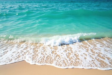Peaceful turquoise ocean water with ocean foam and breaking waves on sandy beach , turquoise, wave, texture