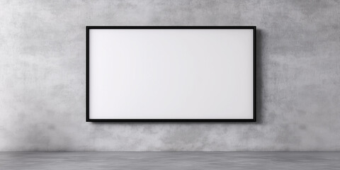 Empty black frame on textured concrete wall with blank white space for artwork, advertising, design mockup or minimalist interior themes