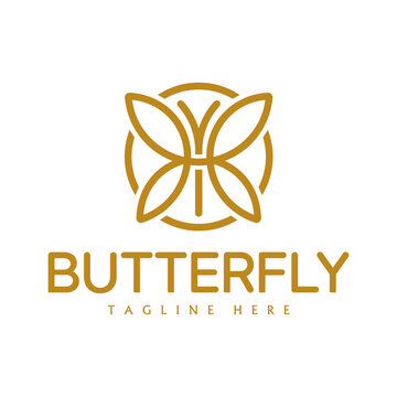 Circle gold butterfly logo, luxury butterfly loho